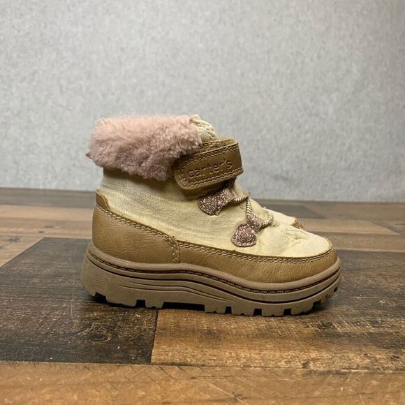 Carters Little Girls Size 7 Sarang Warm Winter Fashion Boots Tan Fur Booties - Picture 1 of 11